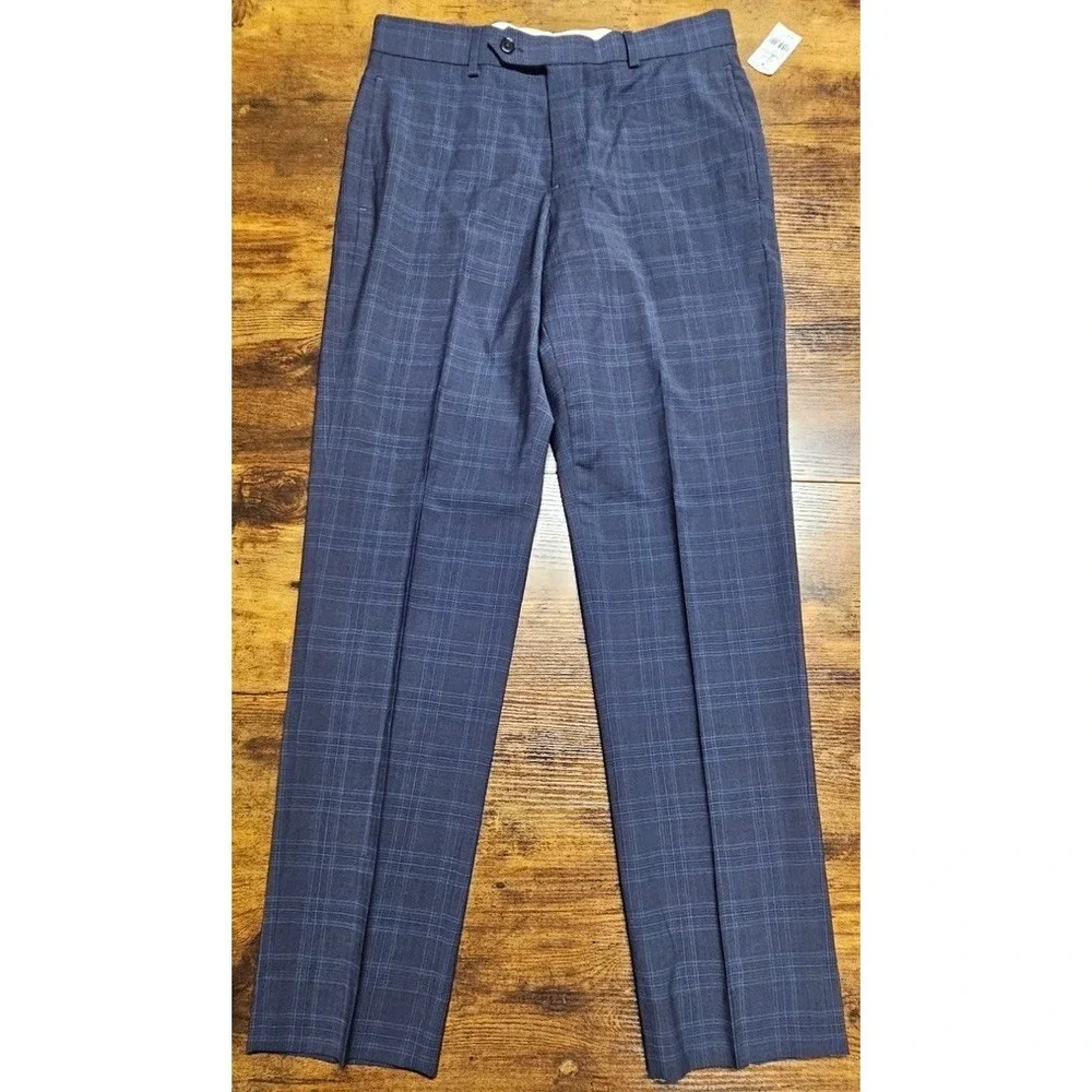 Brooks Brothers Regent Fit Dress Pants Wool Blend Blue Plaid Flat Mens 32x32 NWT